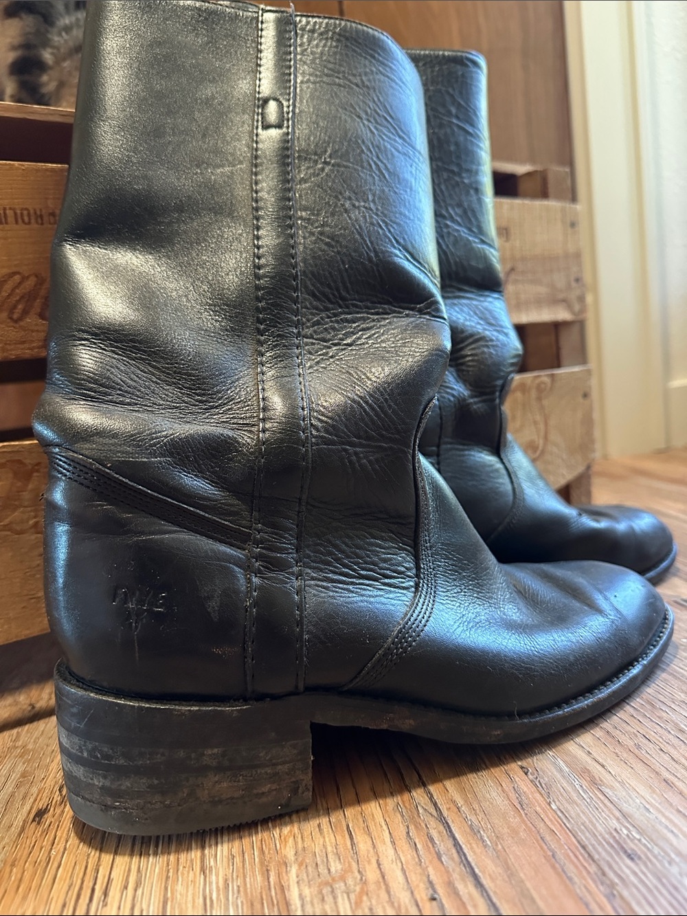 Vintage Frye Black Leather Mid-Calf Boots